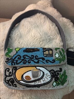 Beaded Mini Shoulder Bag in Blue, Silver and Green